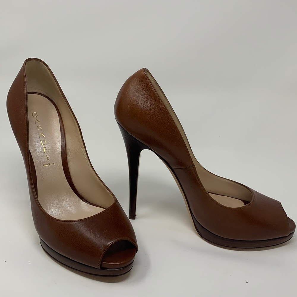 Casadei brown leather peep-toe heels